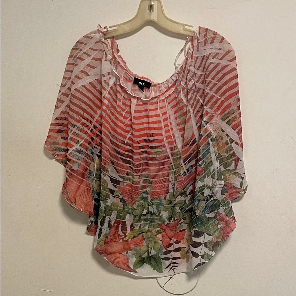 BCX Coral and Green Sheer Blouse